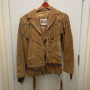 Suede Fringe Leather Jacket in Tan